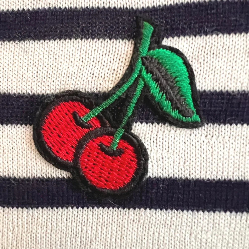 J.Crew Tippi Sweater Womens Small Merino Wool Navy Striped Cherry Patch Preppy